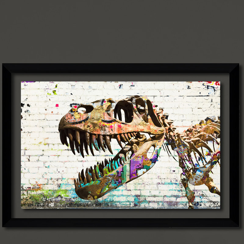 «Dino», reproduction d'impression sur toile tendue, H 33,5 po x l 49,5 po x P 1 po, Cadre noir, Tapis transparent