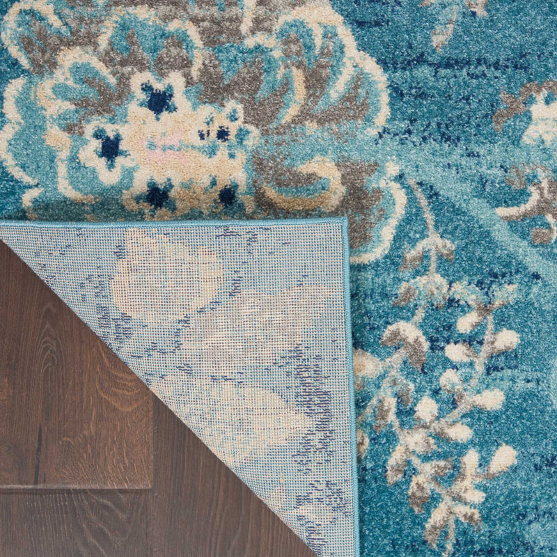 Tapis floral bleu / ivoire Leeming, Rectangle 2 pi x 4 pi