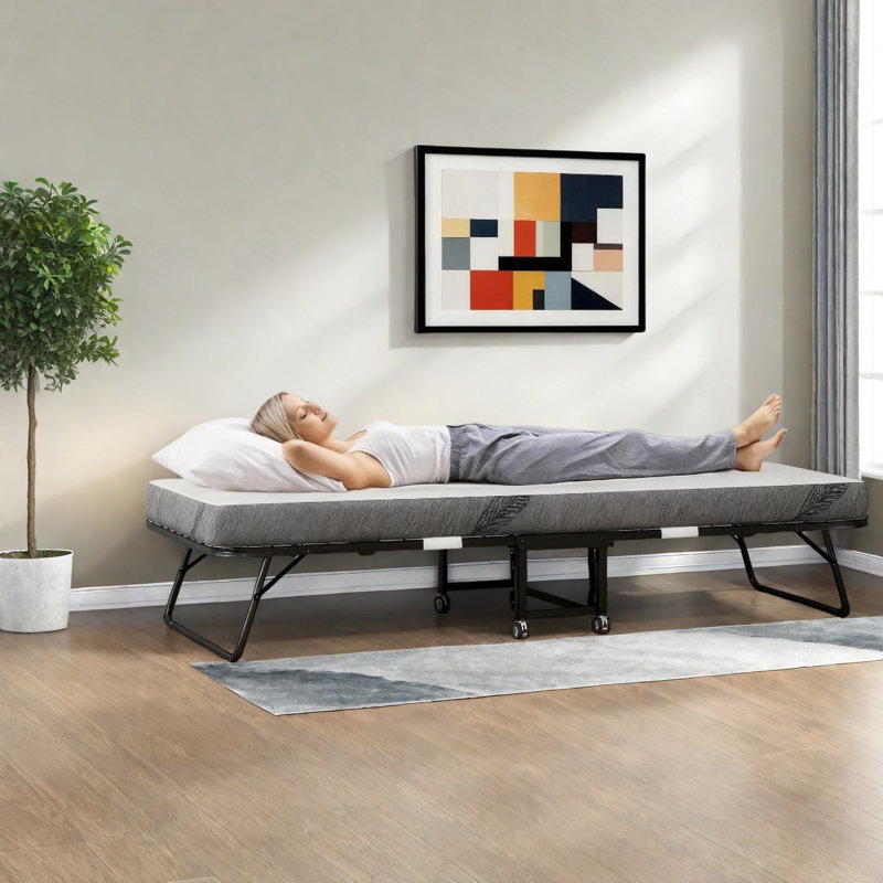 Space-saving Portable Folding Bed, Steel Frame With Memory Foam Comfort, Ideal For Modern Living Spaces