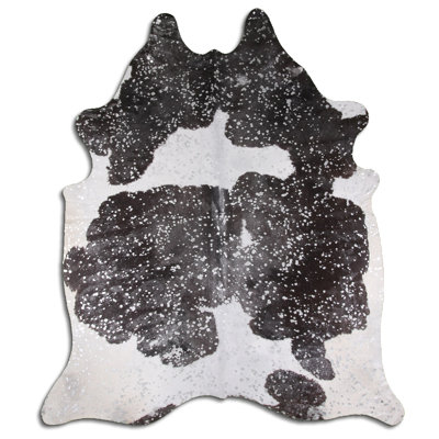 Custom Silver Metallic on Black and White Cowhide Rug