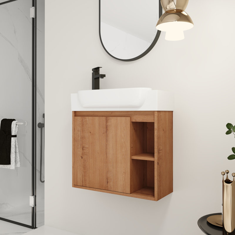 Ensemble de meuble-lavabo mural 24 po, avec lavabo en céramique blanche et porte à fermeture douce