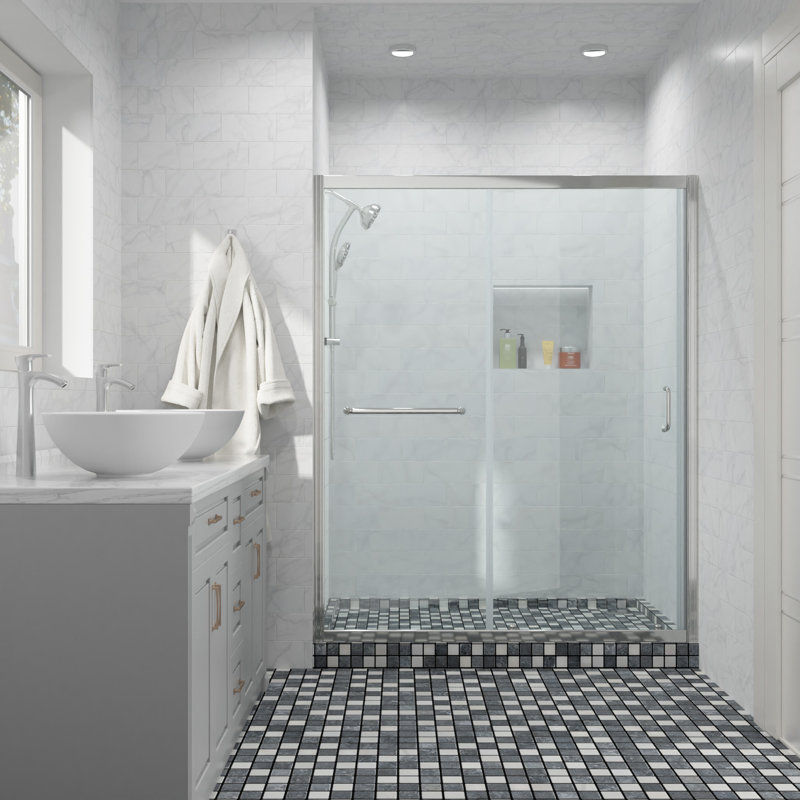 60'' W x 72'' H Frameless Shower Door Single Sliding Shower Door Tempered Glass Bathroom Shower Door, Chrome