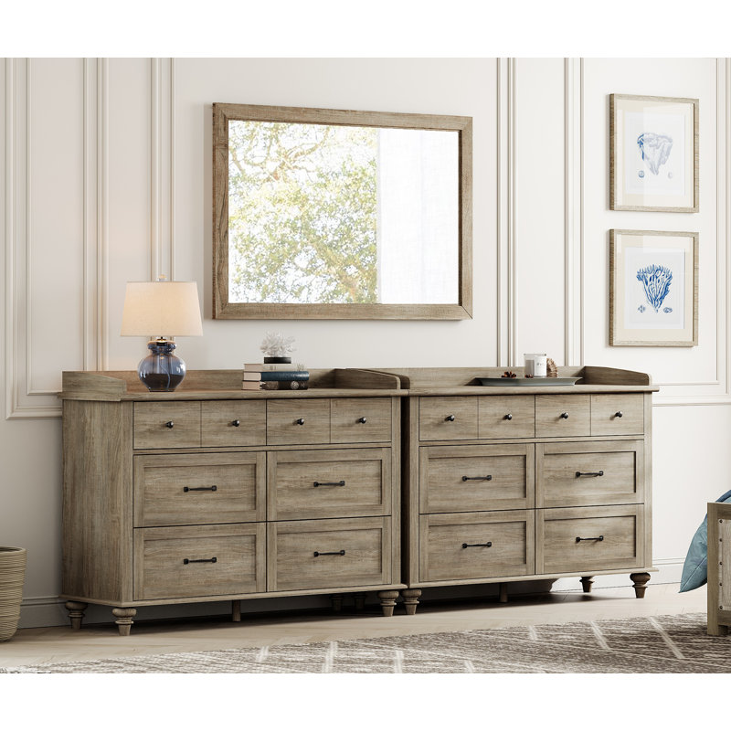 Farmhouse Dresser With 12 Drawers For Bedroom, Gray