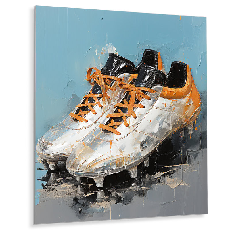 Chaussures de soccer grises et orange - art mural en métal Soccer, H 32 po x l 16 po x P 1 po