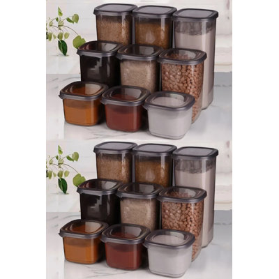 Versatile Storage Box Set (18 Pieces), Anthracite Plastic, Includes 6 Boxes - 3.9 x 3.9 x 9.6 inches (1750 ml), 6 Boxes - 3.9 x 3.9 x 6.5 inches (1200 ml), 6 Boxes - 3.9 x 3.9 x 3.7 inches (550 ml)