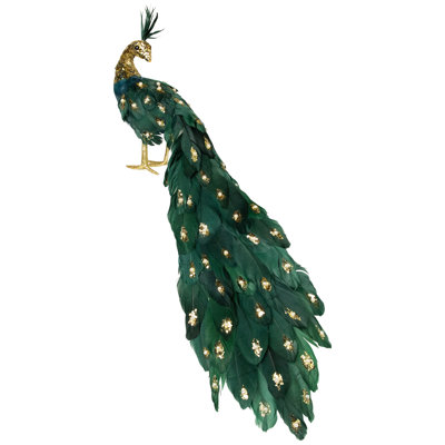 Paon scintillant avec fausses perles - 22 po - vert