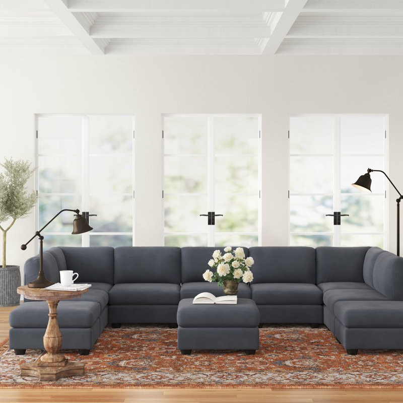 Barnum Upholstered U-Shaped Sectional, Gray Polyester Blend