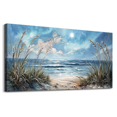 Large Wall Art For Living Room Wall Decor For Bedroom Sunshine Ocean Scenery Painting Blue Sea Waves Wall Pictures Office Modern Canvas Prints Artwork Aesthetic Home Decoration 48"X 24"