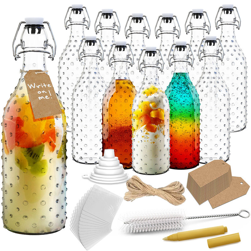  Ensemble de bouteilles en verre à couvercle rond 17 oz (17 pièces)