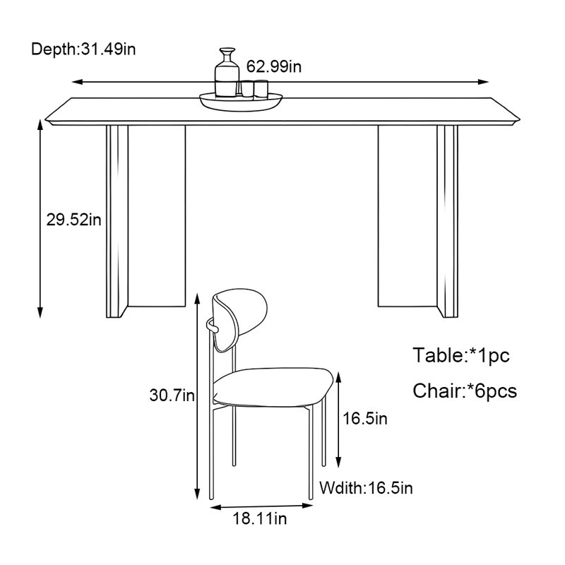 Ensemble de table de salle à manger de luxe en acier inoxydable, H 29,52 po x L 62,99 po x l 31,49 po