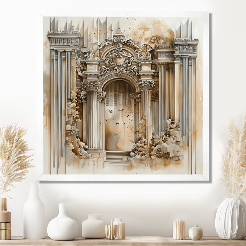 Ancienne porte de château à Madrid I - impression murale de Madrid, H 30 po x l 30 po, Reproduction encadrée, Blanc