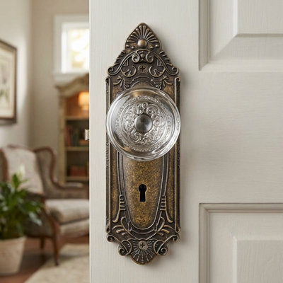 Vintage Crystal Glass Door Knob with Privacy Lock Antique Brass Handle for Bedroom Bathroom Hallway Closet 1 Pair