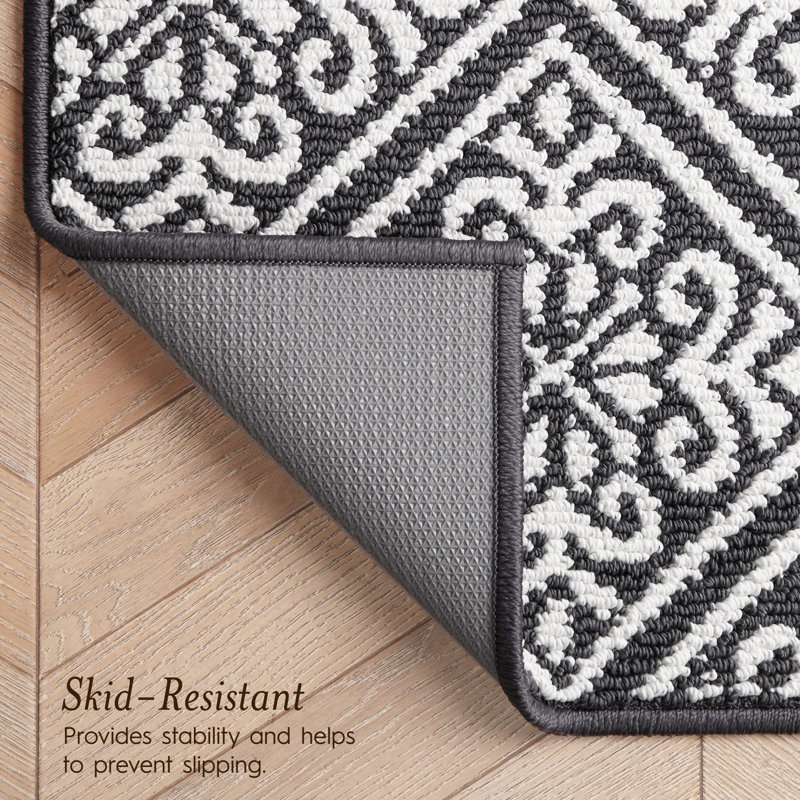 Austell Machine Woven Synthetic Geometric Area Rug, Dark Gray/Natural, Runner 2'2" x 6'