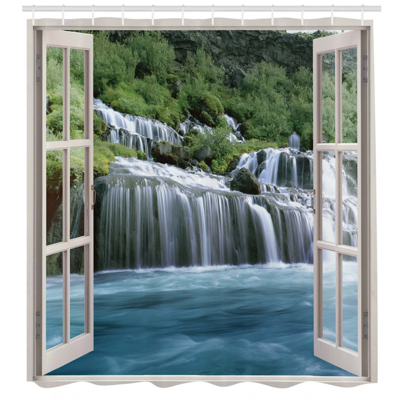 Ensemble de rideau de douche en cascade + crochets, H 84 po x l 69 po