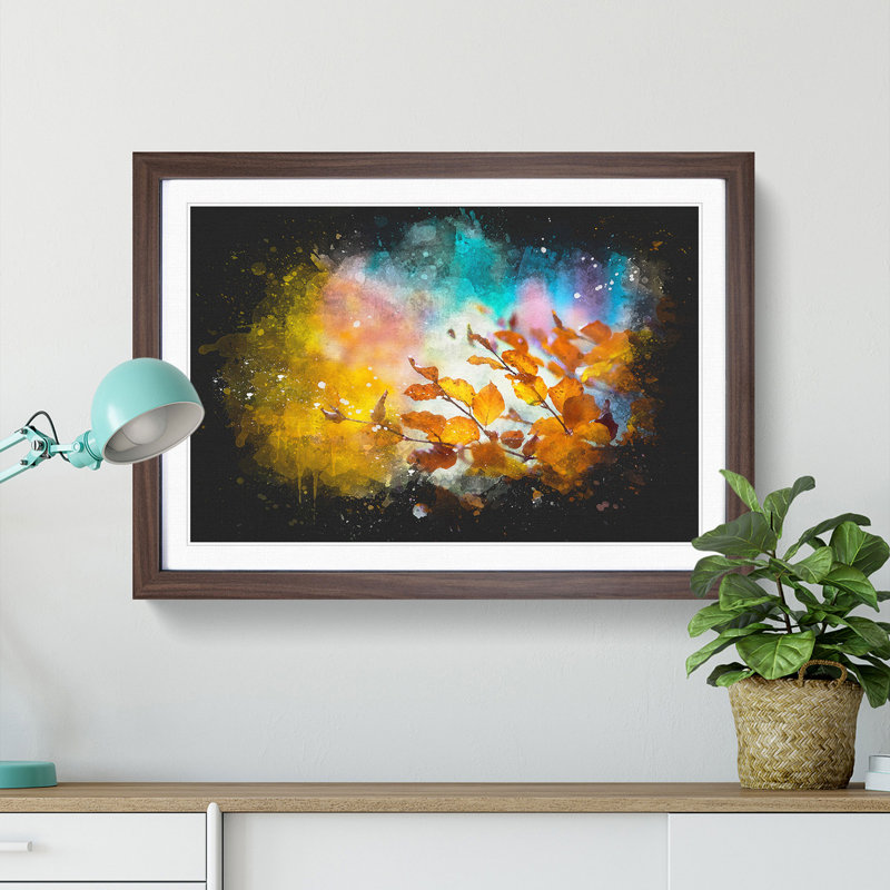 Autumn Leaves Abstract - Single Picture Frame Print on MDF, 24cm H x 33cm W x 2cm D, Walnut Framed