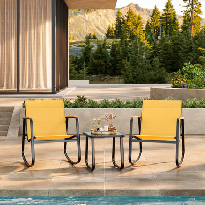 3-Piece Outdoor Rocking Patio Set with Solid Wood Armrests & Coffee Table