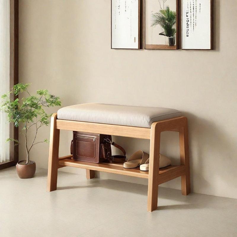 21.7in Shoe Storage Bench, Beige/Light Yellow Wood
