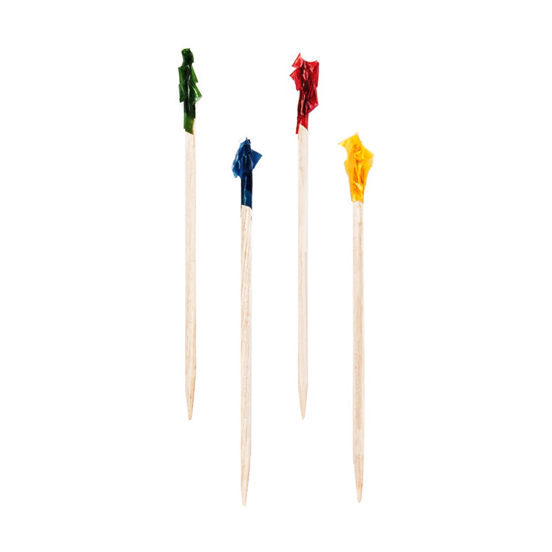 Assorted Color Cellophane and Wood Cocktail Picks, Set of 50