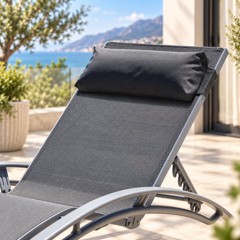 Resta Set of 2 Outdoor Chaise Lounges, Adjustable Aluminum Pool Chairs with PVC-coated polyester Fabric, Gray