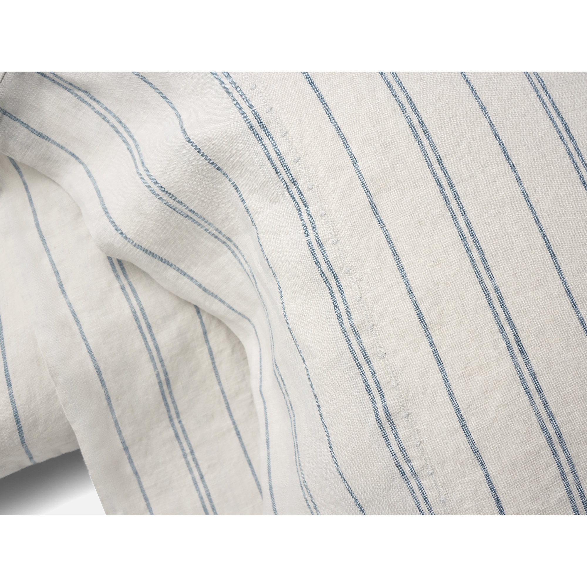 Organic Relaxed Belgian Flax Linen Standard Pillowcase - Set of 2, Fog Chambray Indigo Stripe, King Pillowcase