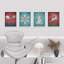 «Red and Teal Winter Christmas Tree Snowflakes», impression encadrée sur papier, 4 pièces-97770753-97770757