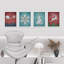 «Red and Teal Winter Christmas Tree Snowflakes», impression encadrée sur papier, 4 pièces-97770757-97770753