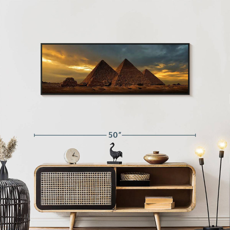 Sunset Over The Giza Pyramids, 46" X 16", Floating Frame Black