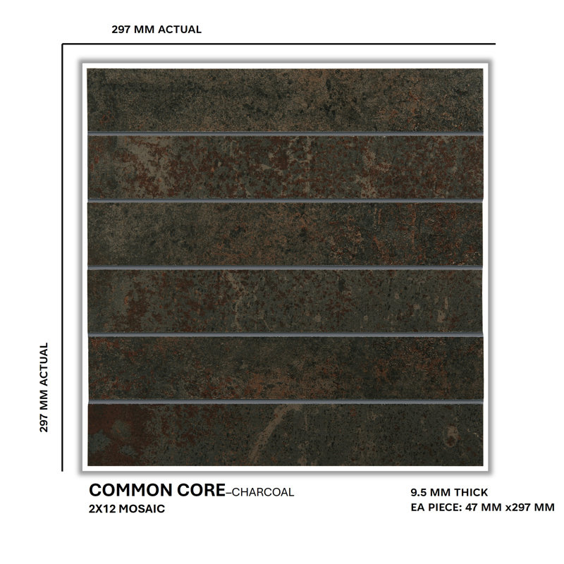 Common Core 2'' W x 12'' L Porcelain Metal Look Tile Mosaic Sheet, Charcoal