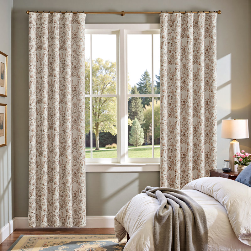 Paire de rideaux occultant en polyester avec passe-tringle, Brun sur beige, L 52 po x L 84 po
