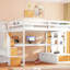 Lit mezzanine double avec bureau, tablettes, tiroirs