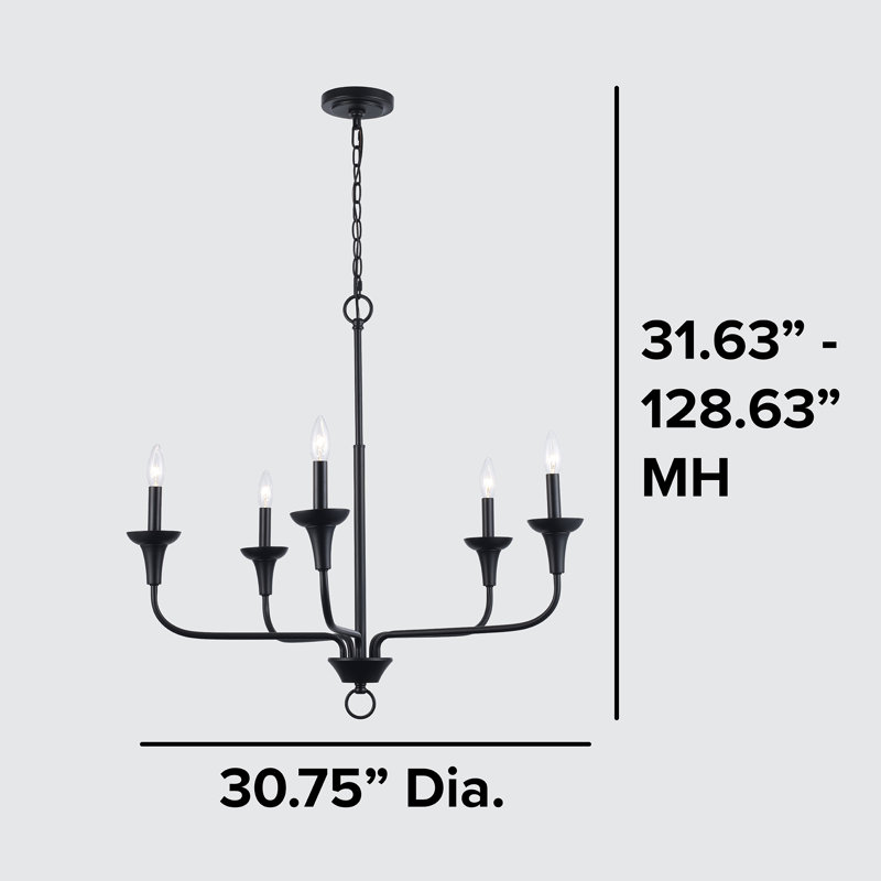 Lustre moderne à 5 lumières Capella, Noir, 5 lumières