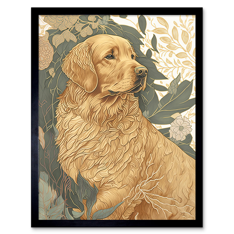 Golden Retriever Dog In Nature Soft Pastel Colour - Single Picture Frame Print