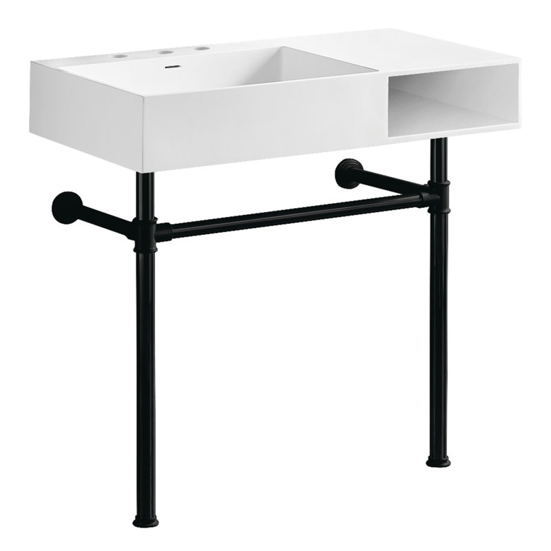 Kingston Brass Aurelius 36-Inch Solid Surface Console Sink With Stainless Steel Legs (8-Inch, 3-Hole), Matte Black