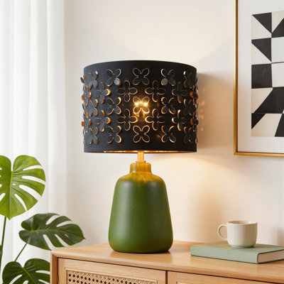 17.25’’ Ceramic Table Lamp with Floral Cutout Shade