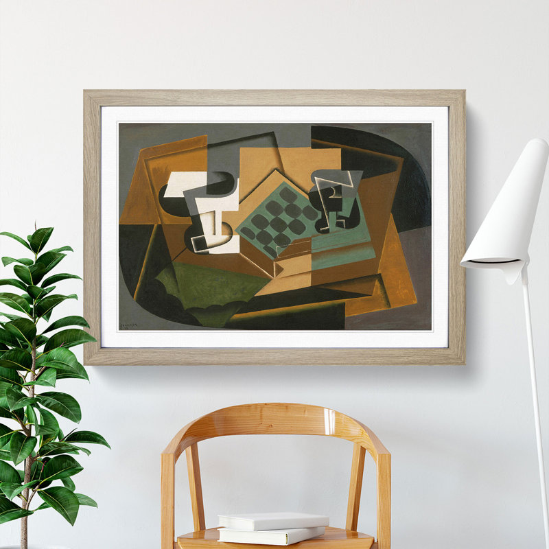 Chessboard and Glass by Juan Gris - Framed Print, Oak Framed, 48cm H x 65cm W x 2cm D