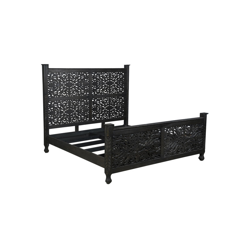 Harleen Solid Wood Standard Bed, King, Black