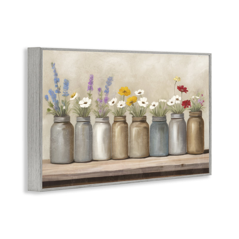 Pots avec fleurs sauvages, estampe numérique par Kim Allen, Estampe numérique Farmhouse, H 12 po x l 18 po