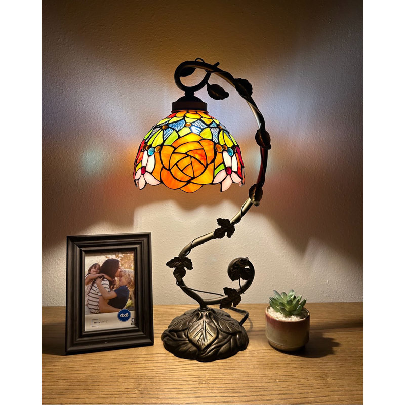 Simonson 21" Bronze Stained Glass Table Lamp with Rose Flowers