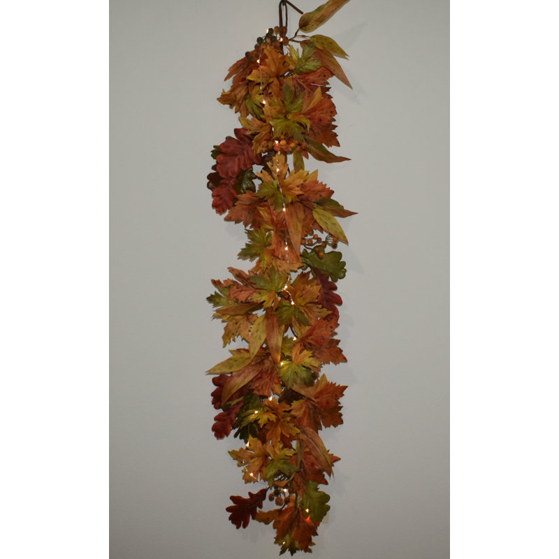 48" Autumn Maple Leaves Berries Garland with LED Lighted
