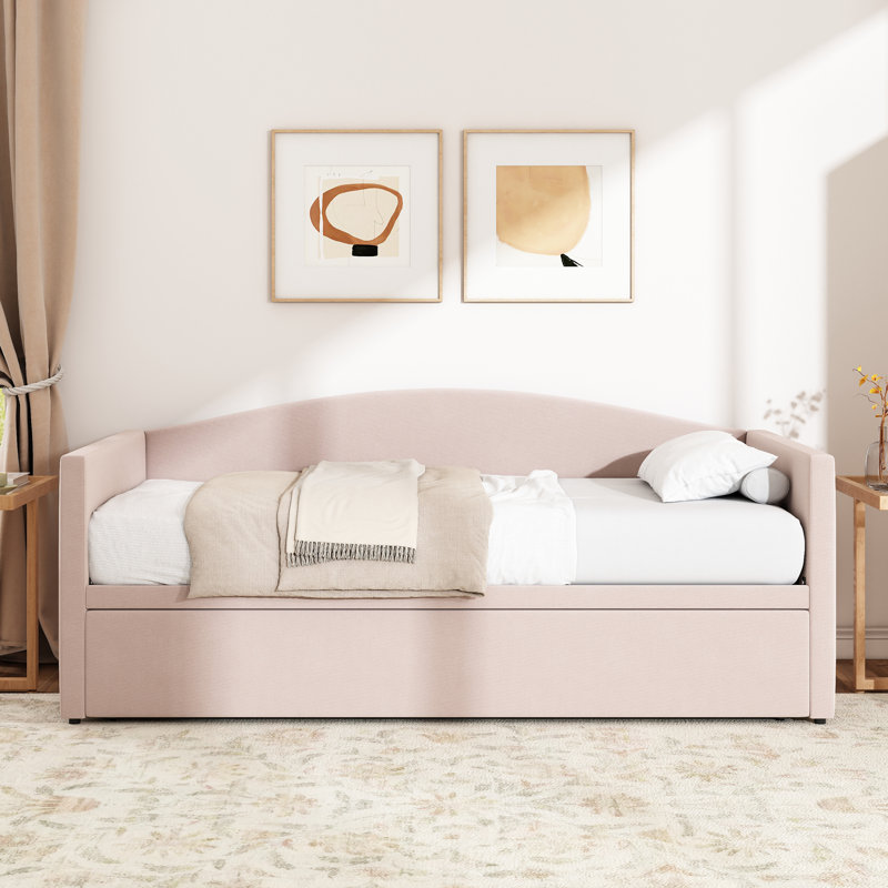 Upholstered Daybed With Pop Up Trundle, Pink