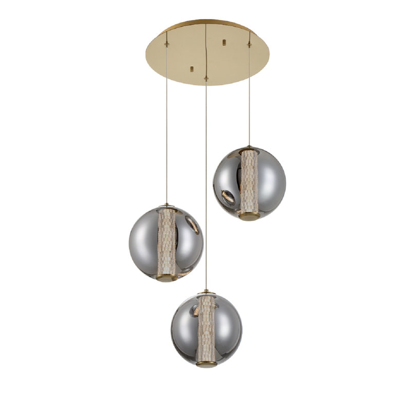 Luminaire suspendu 3 lumières Atomo, Fumée, Or