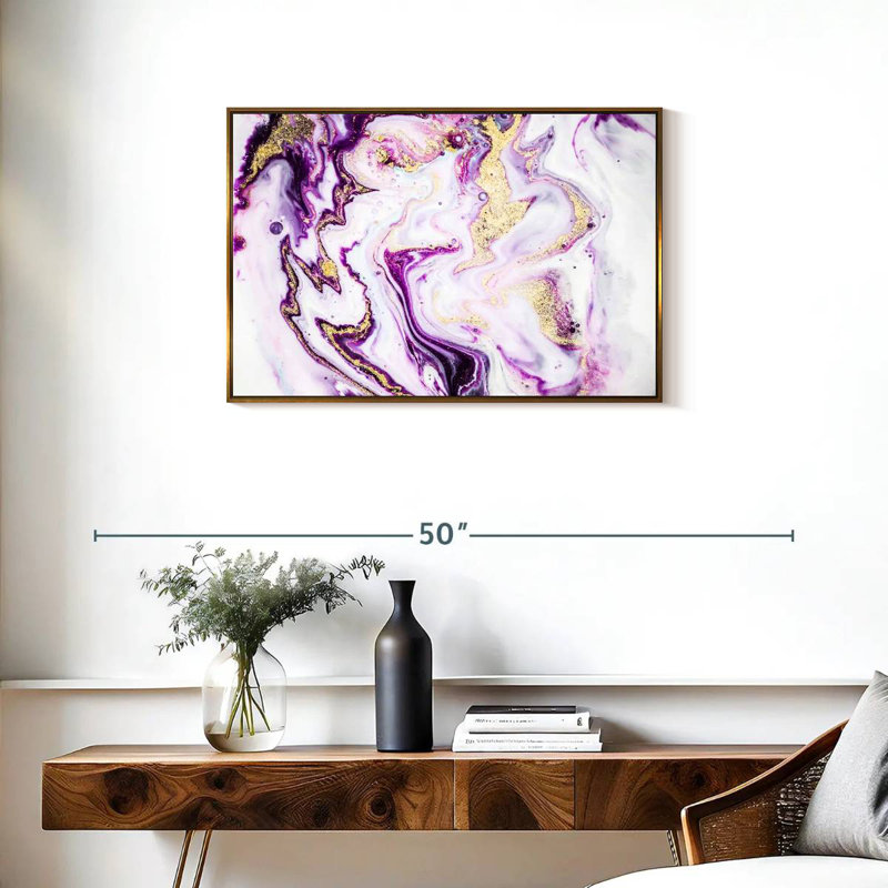 Airy Purple Suminagashi Botkin, Floating Frame Gold, 31" X 21"