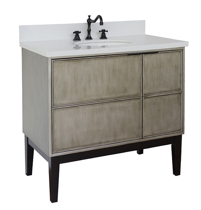 Ensemble de meuble-lavabo simple 37 po, Quartz blanc