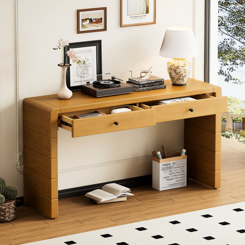 Console de hall d'entrée en bois - Lignes gracieuses et espace de rangement pratique, Naturel