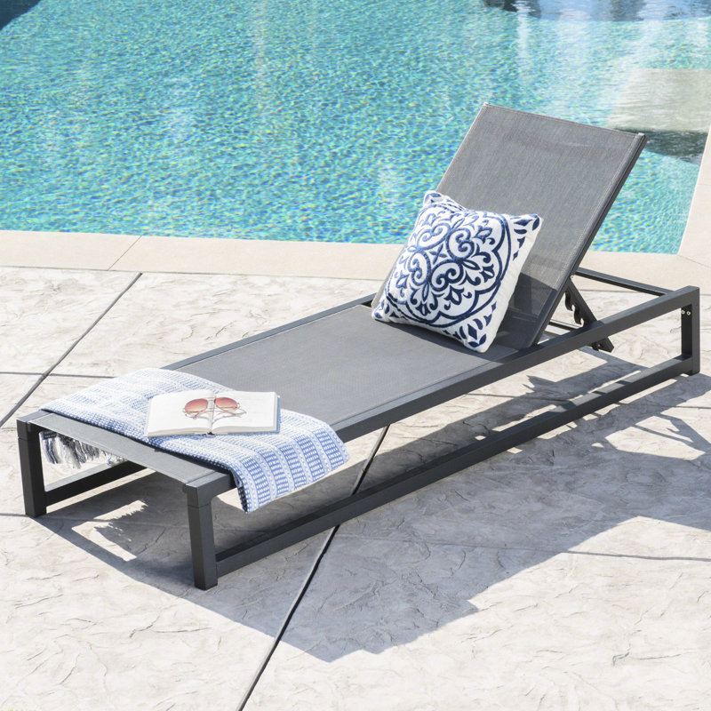 Chaise longue d'extérieur ajustable - Finition noire - Ensemble de jardin moderne - Respirante et stable