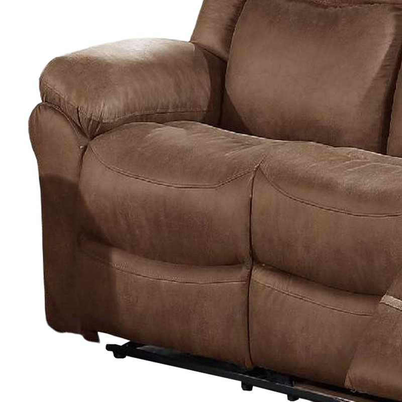 Deneta Upholstered 86'' Reclining Sofa, Brown Faux Leather, Power