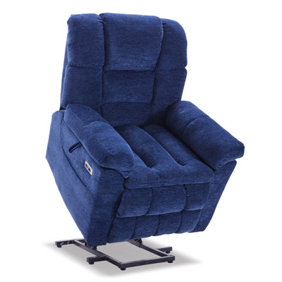 Upholstered Lift Assist Dual Motor Recliner with Massage Heat and Adjustable Headrest , 3 Positions, USB Ports for Elderly by Hokku Designs