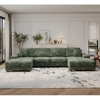 Versatile Convertible U-Shaped Sofa With Corduroy Fabric For Living Room