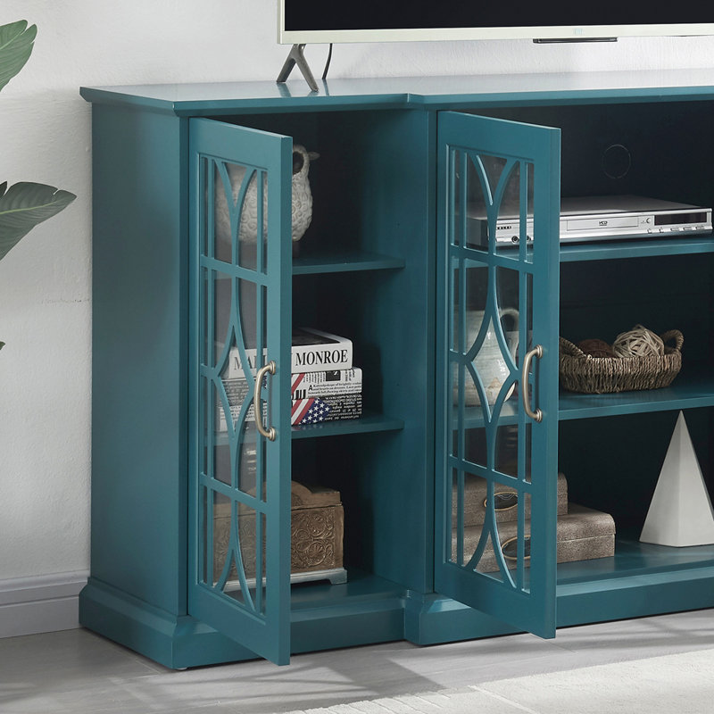 Meuble télé 63 po, buffet, armoire de rangement, bleu sarcelle