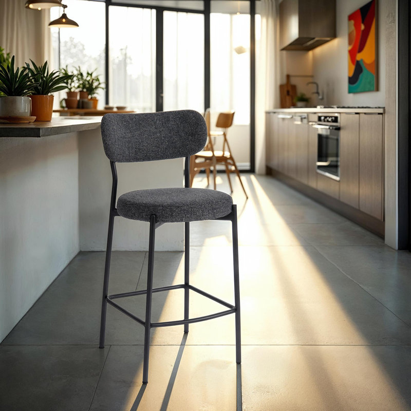 Opaline Upholstered Counter Stool, (Set of 2), Dark Gray